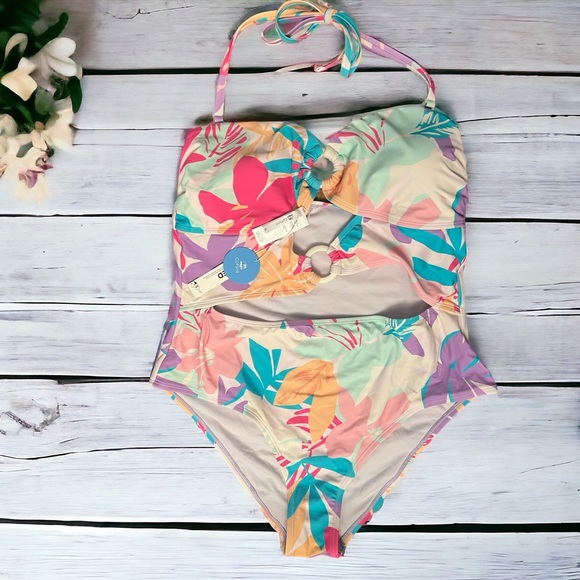 🆕 NWT Cupshe Floral One Piece Swimsuit pastel XL - Picture 1 of 6